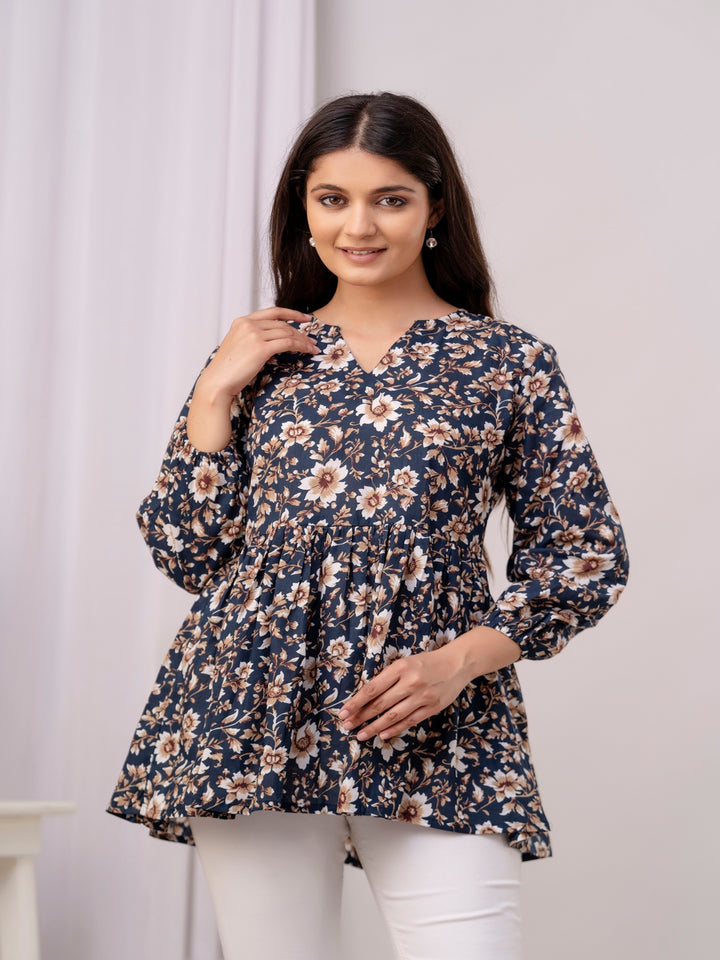Printed 3/4 Sleeves Regular Pure Cotton Top