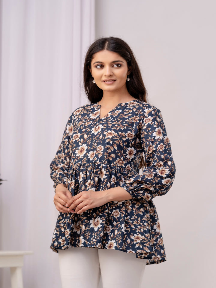 Printed 3/4 Sleeves Regular Pure Cotton Top