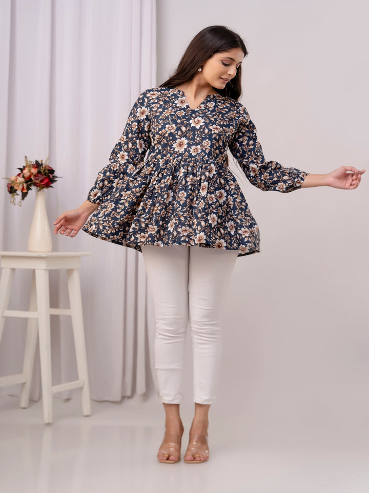 Printed 3/4 Sleeves Regular Pure Cotton Top