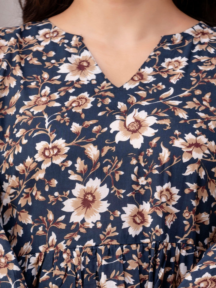 Printed 3/4 Sleeves Regular Pure Cotton Top