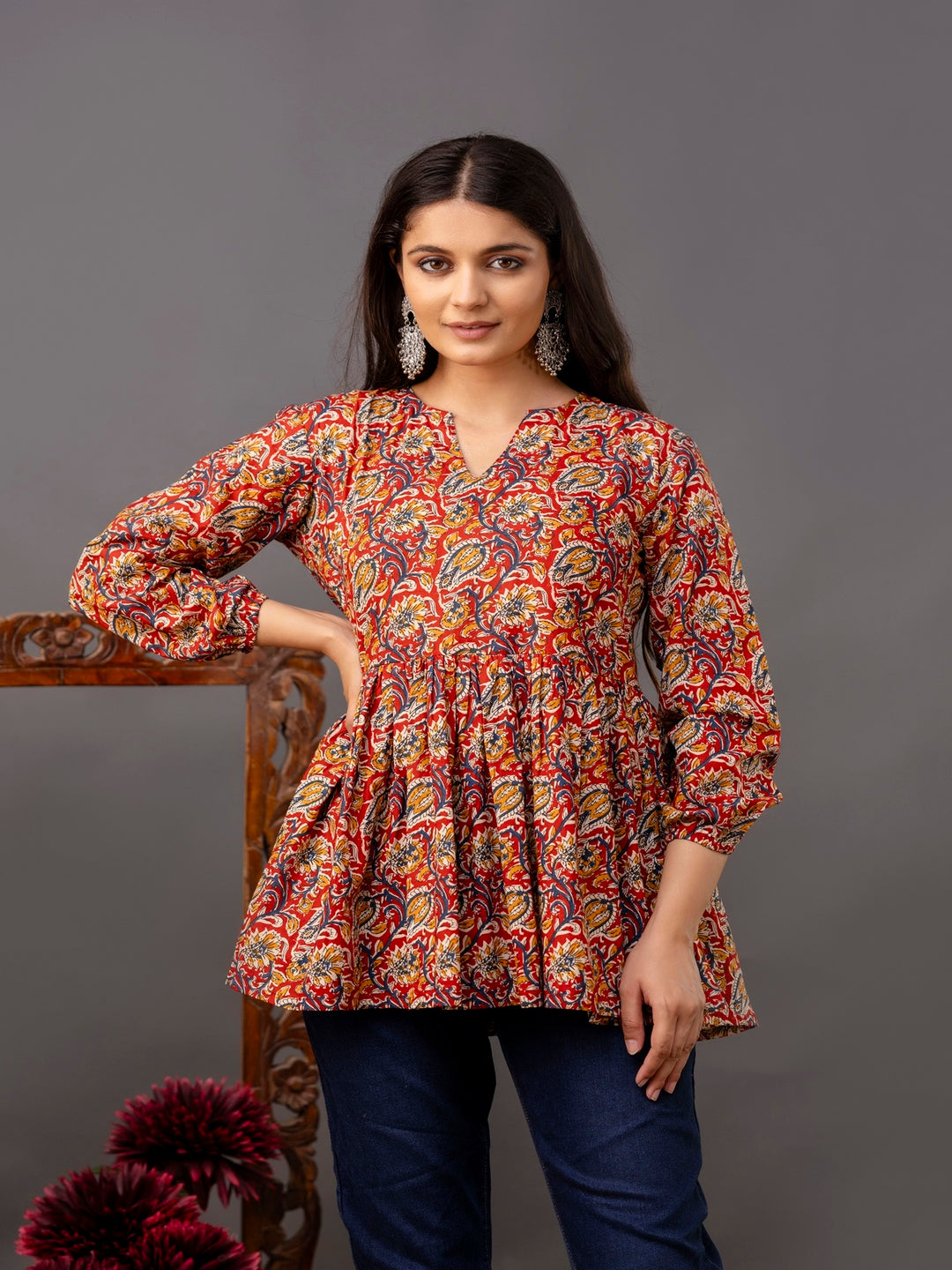 Printed 3/4 Sleeves Regular Pure Cotton Top
