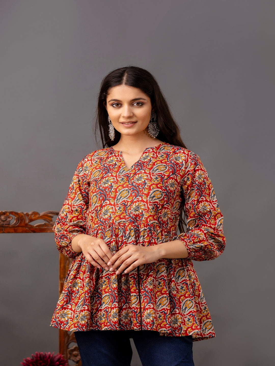 Printed 3/4 Sleeves Regular Pure Cotton Top