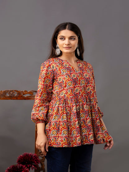 Printed 3/4 Sleeves Regular Pure Cotton Top