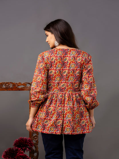 Printed 3/4 Sleeves Regular Pure Cotton Top