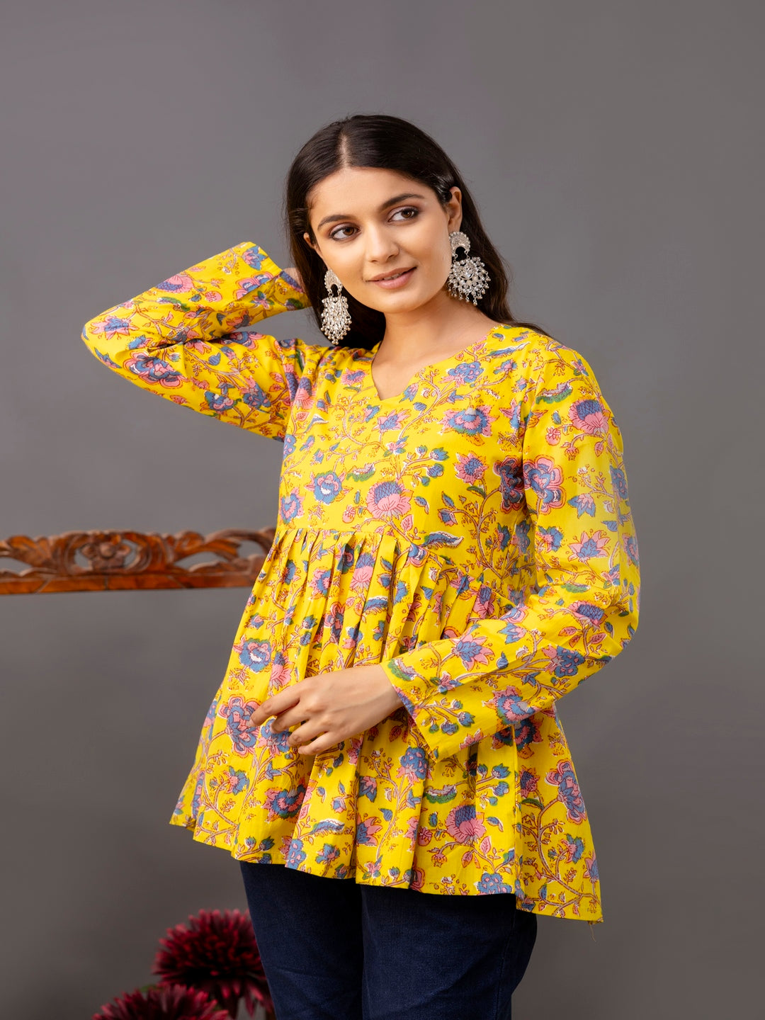 Printed Full-Length Sleeves Regular Pure Cotton Top