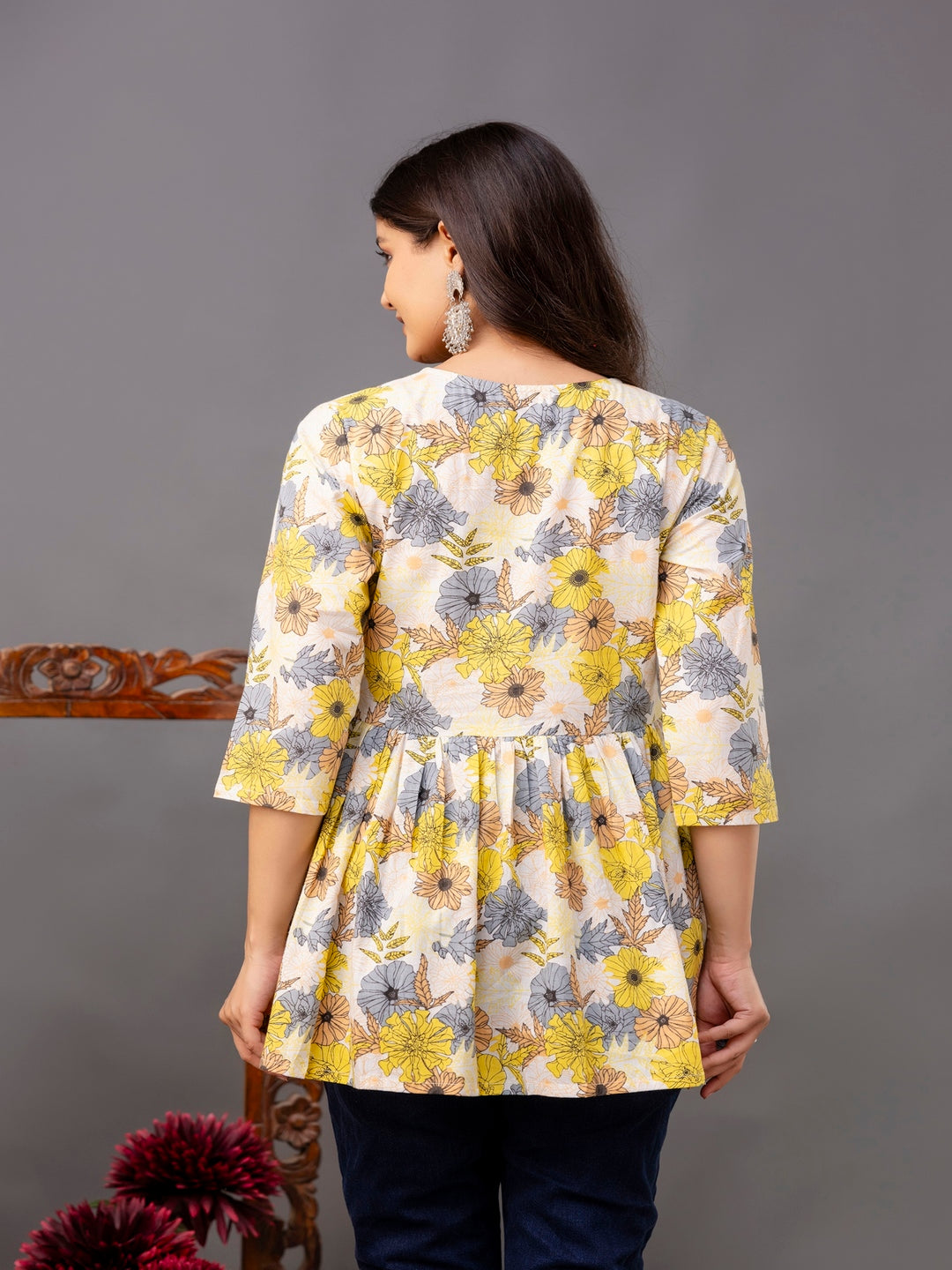 Printed 3/4 Sleeves Regular Pure Cotton Top