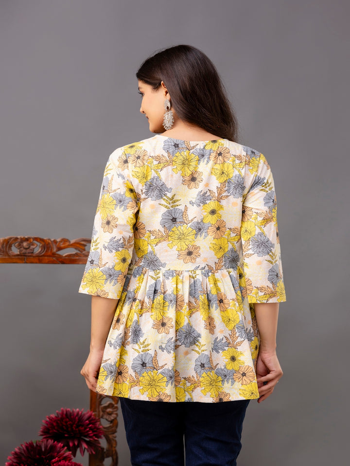 Printed 3/4 Sleeves Regular Pure Cotton Top