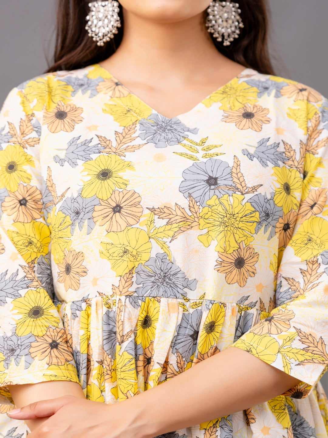 Printed 3/4 Sleeves Regular Pure Cotton Top
