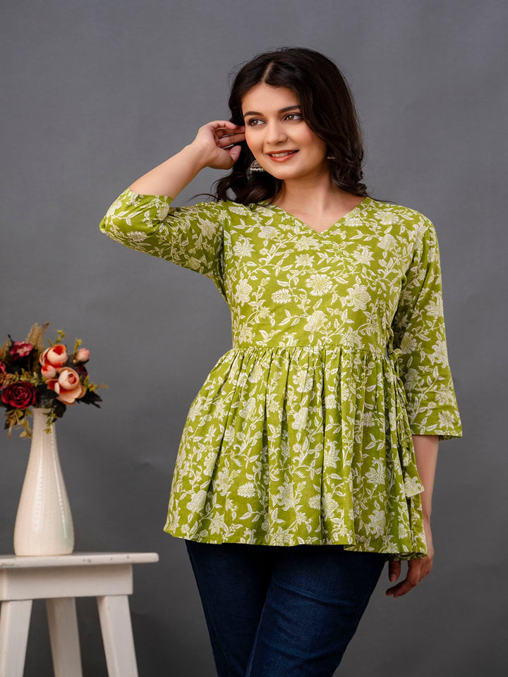 Nishabd green cotton printed top – wholesale manufacturer &amp; exporter from India