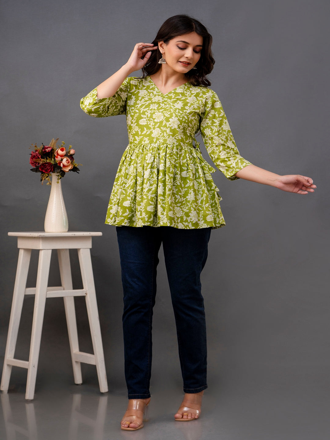 Printed 3/4 Sleeves Regular Pure Cotton Top