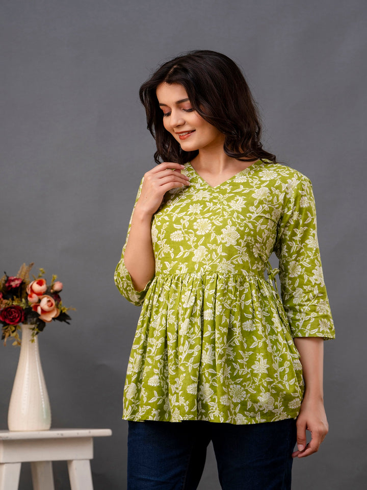 Printed 3/4 Sleeves Regular Pure Cotton Top