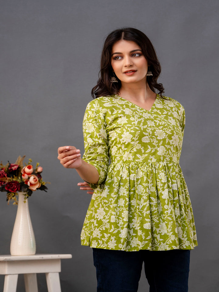 Printed 3/4 Sleeves Regular Pure Cotton Top