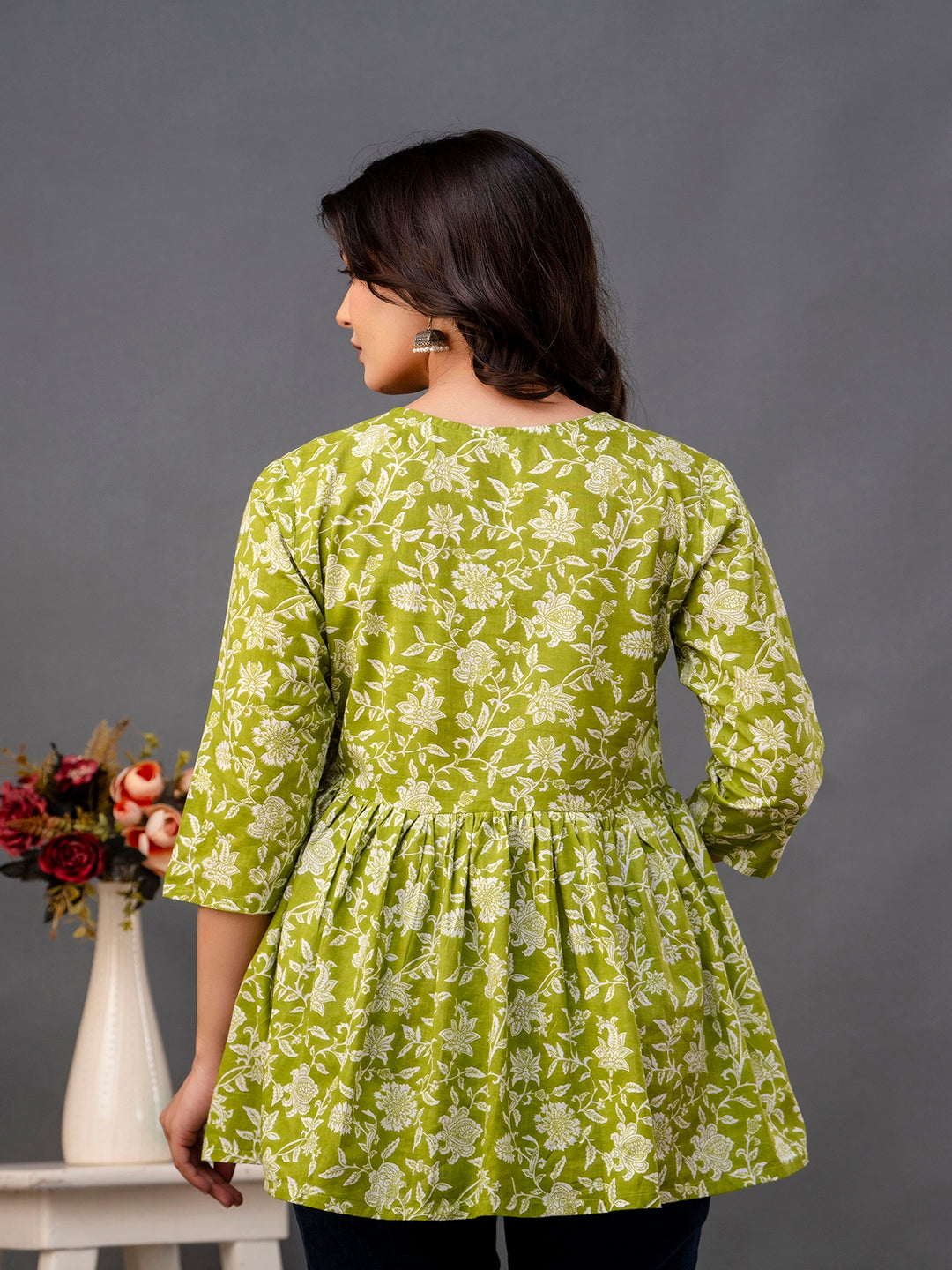 Printed 3/4 Sleeves Regular Pure Cotton Top