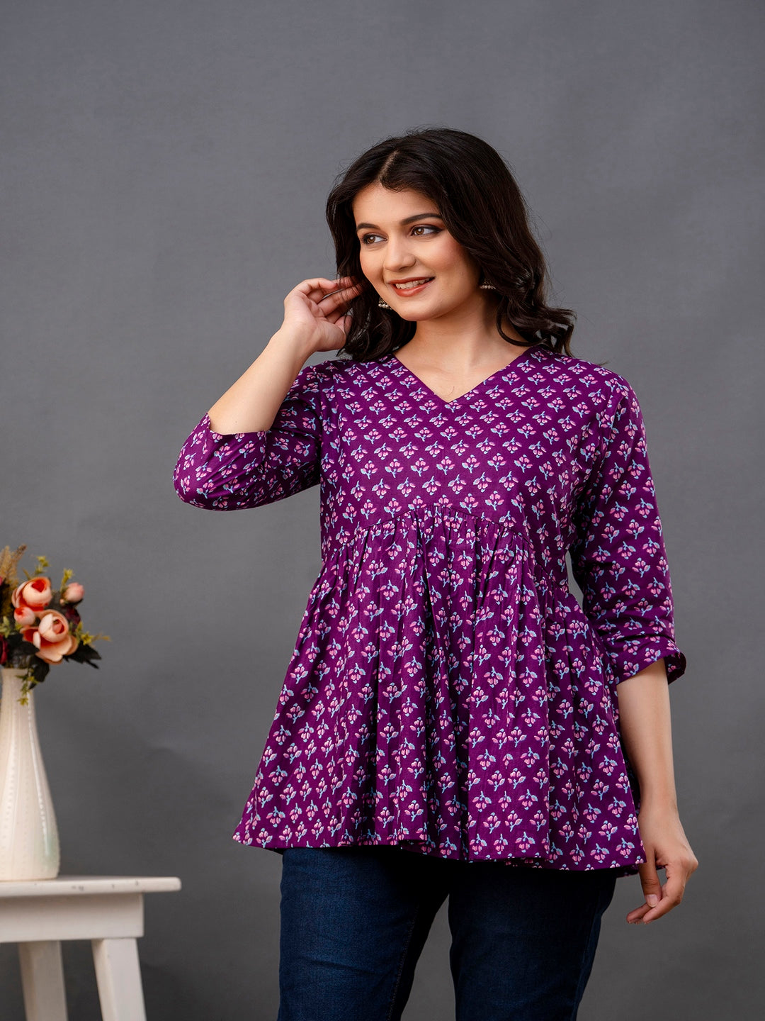 Nishabd purple cotton printed top – wholesale manufacturer & exporter from India