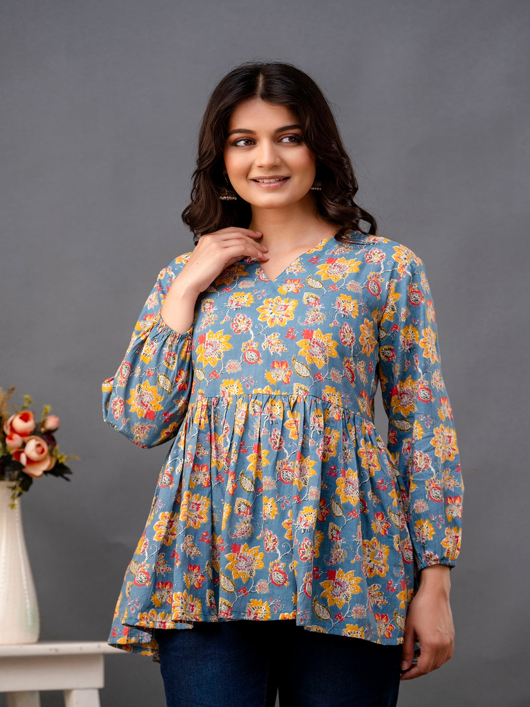 Printed 3/4 Sleeves Regular Pure Cotton Top