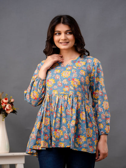 Printed 3/4 Sleeves Regular Pure Cotton Top