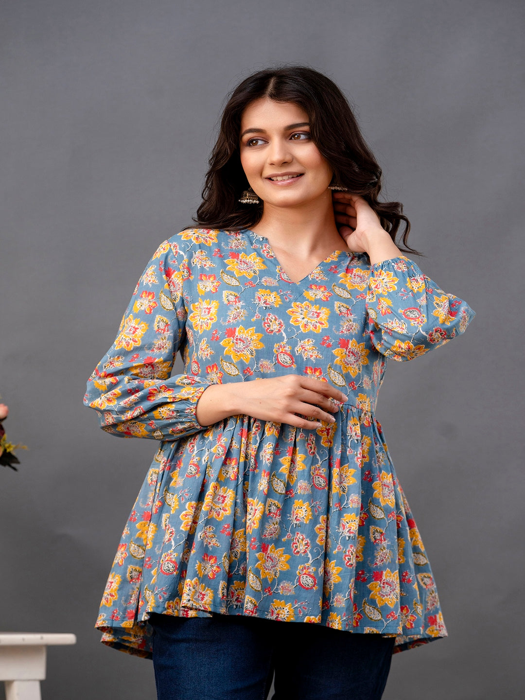 Printed 3/4 Sleeves Regular Pure Cotton Top