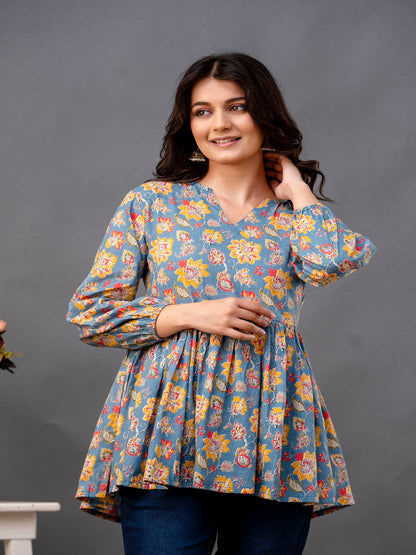 Printed 3/4 Sleeves Regular Pure Cotton Top