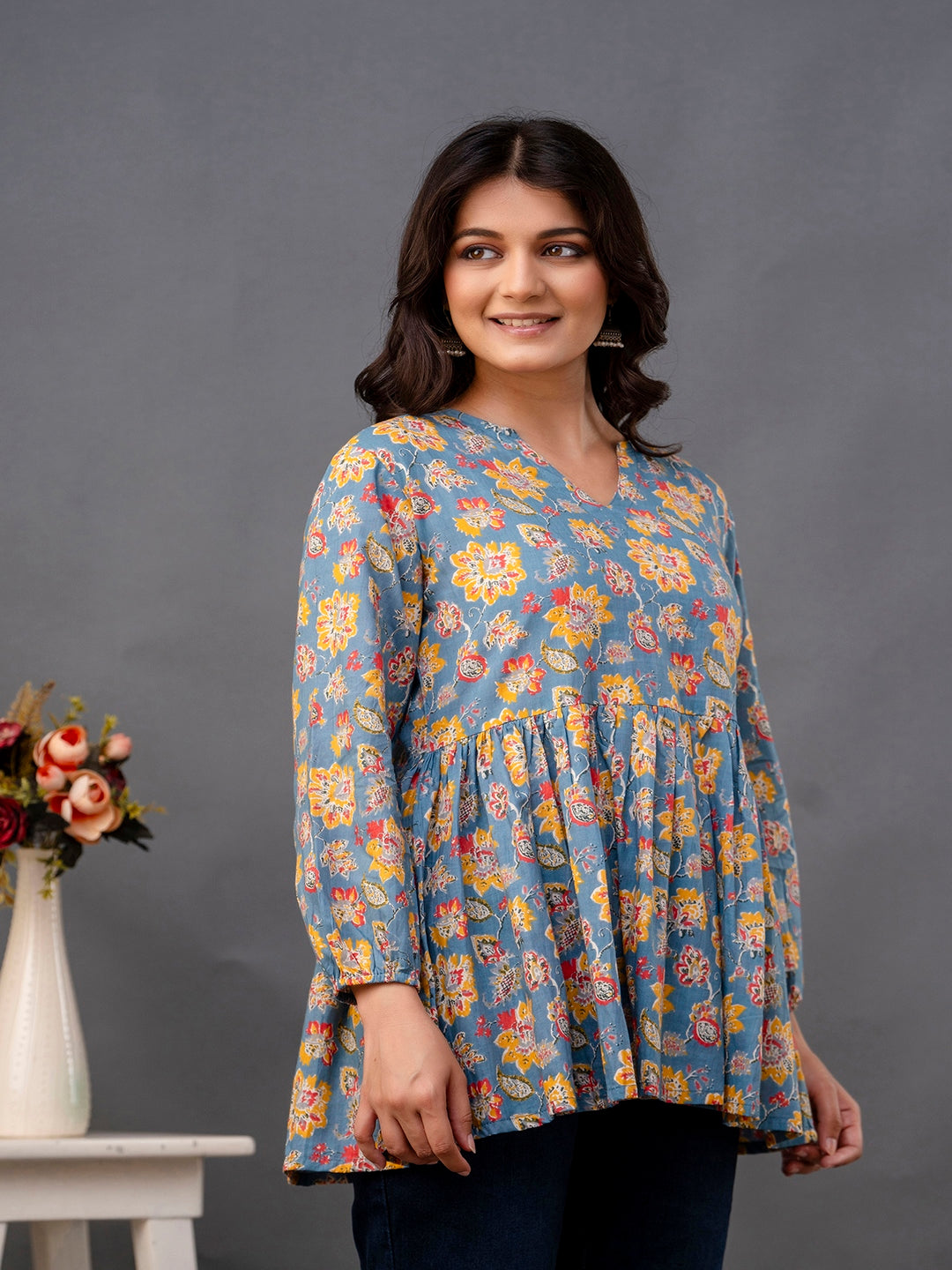 Printed 3/4 Sleeves Regular Pure Cotton Top