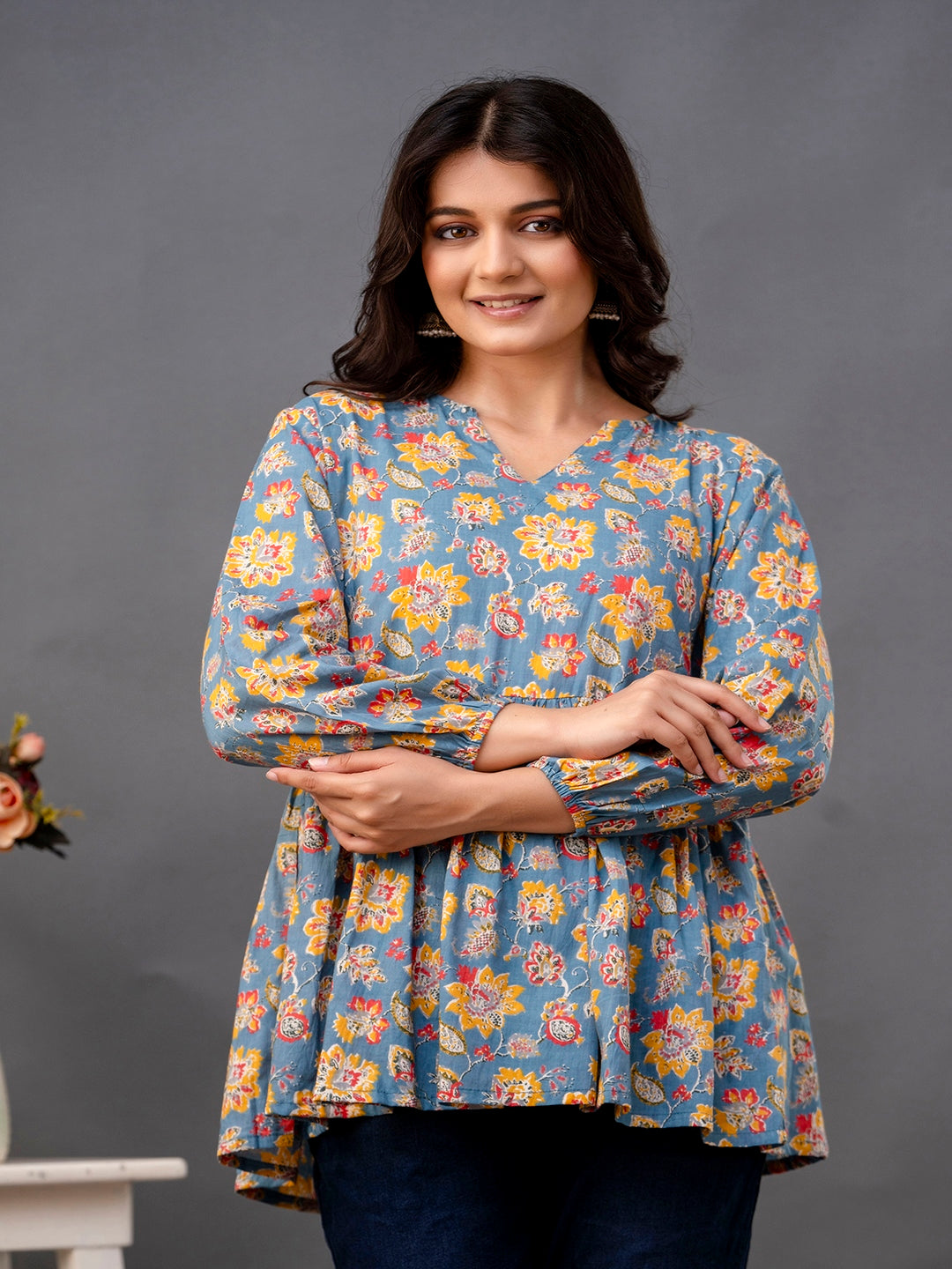 Printed 3/4 Sleeves Regular Pure Cotton Top