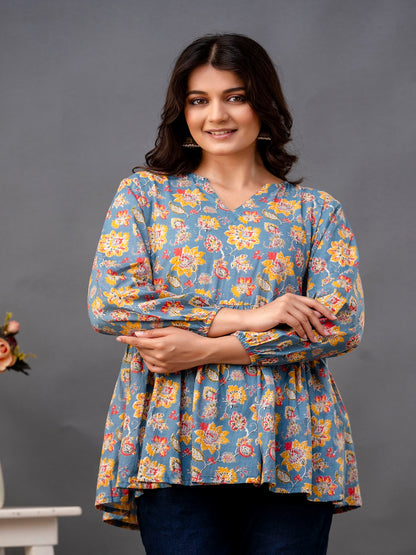 Printed 3/4 Sleeves Regular Pure Cotton Top