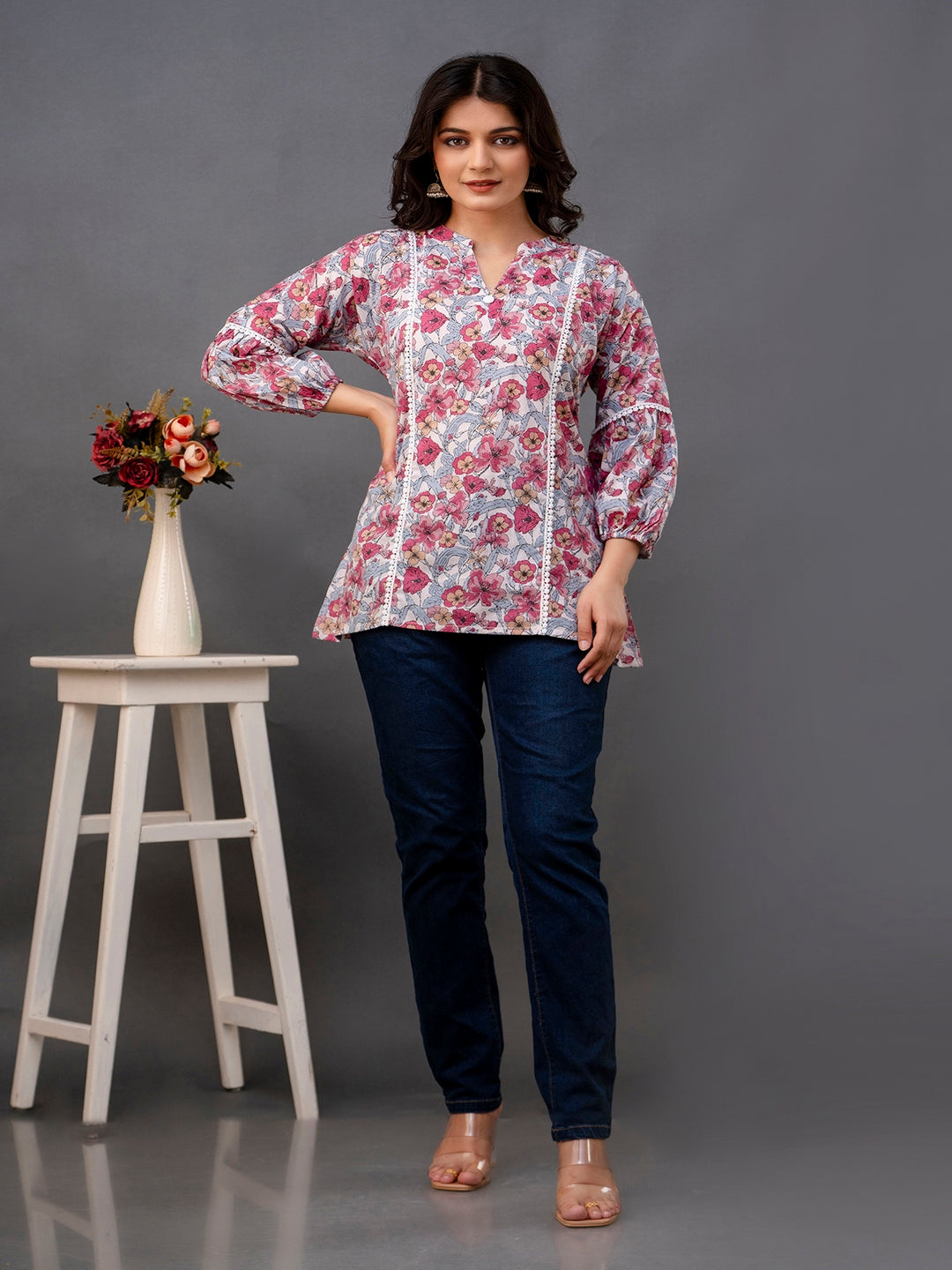 Printed 3/4 Sleeves Regular Pure Cotton Top