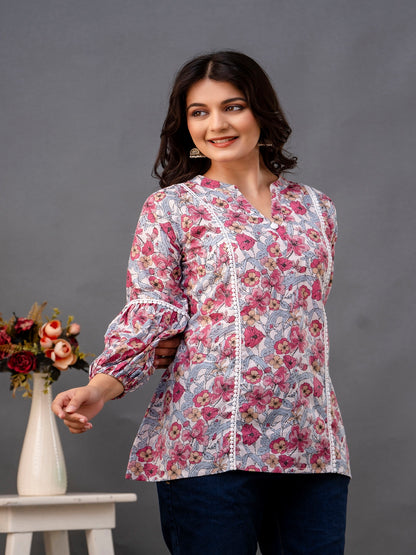 Printed 3/4 Sleeves Regular Pure Cotton Top