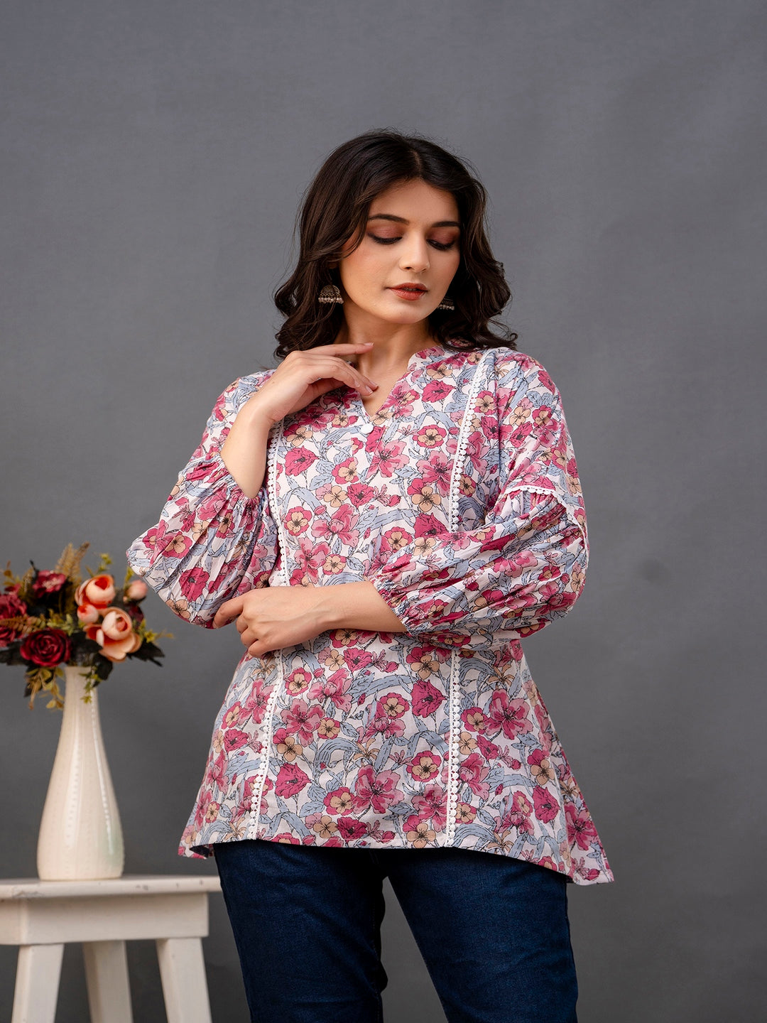 Printed 3/4 Sleeves Regular Pure Cotton Top