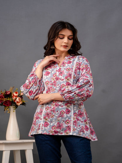 Printed 3/4 Sleeves Regular Pure Cotton Top