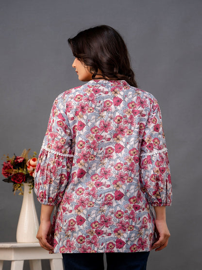 Printed 3/4 Sleeves Regular Pure Cotton Top