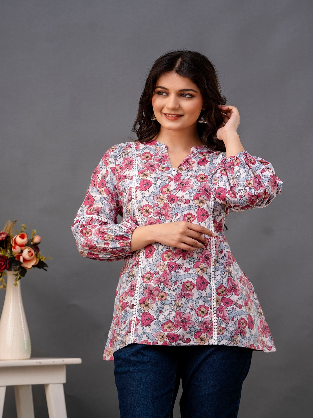 Printed 3/4 Sleeves Regular Pure Cotton Top
