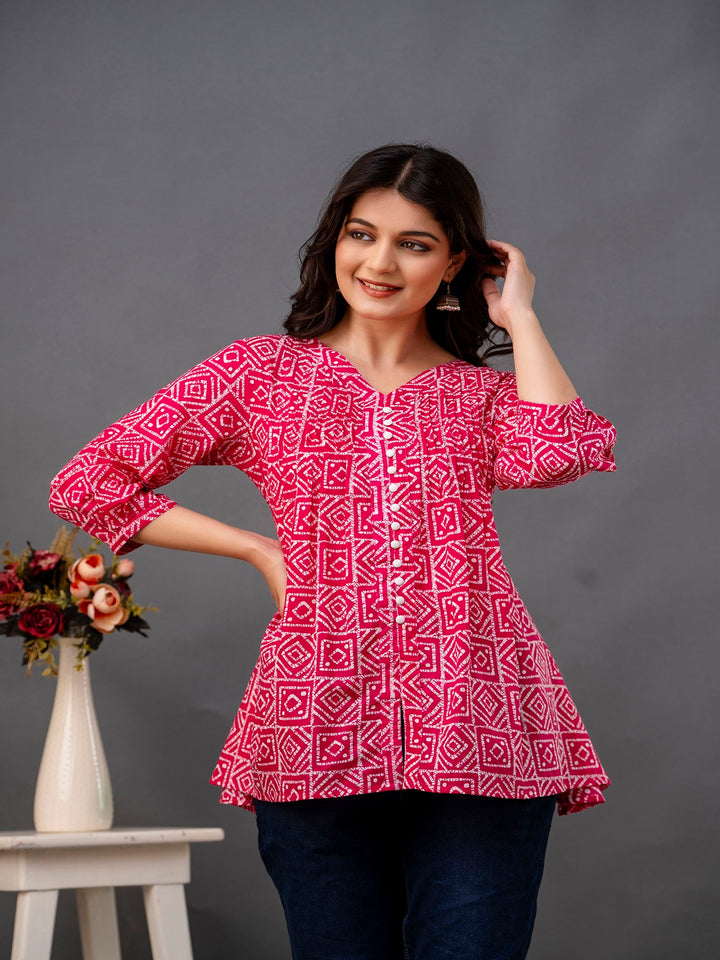 Printed 3/4 Sleeves Regular Pure Cotton Top