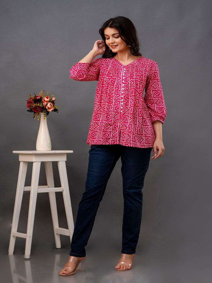 Printed 3/4 Sleeves Regular Pure Cotton Top