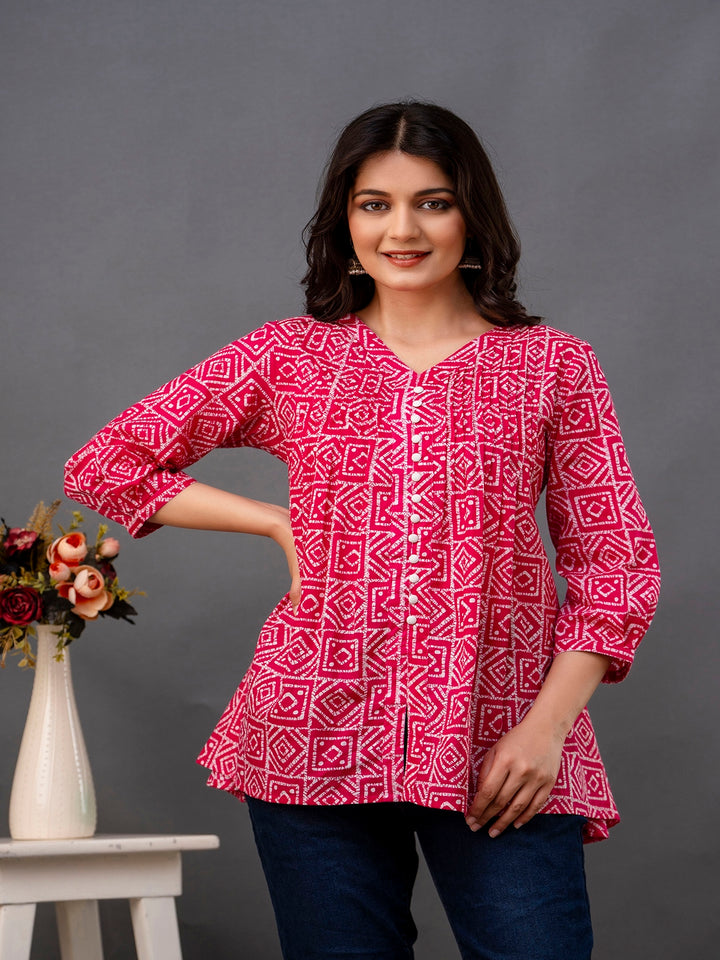 Printed 3/4 Sleeves Regular Pure Cotton Top