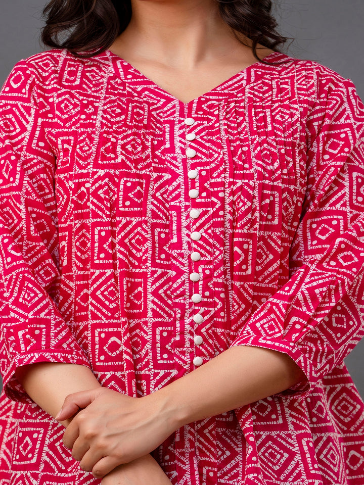 Printed 3/4 Sleeves Regular Pure Cotton Top