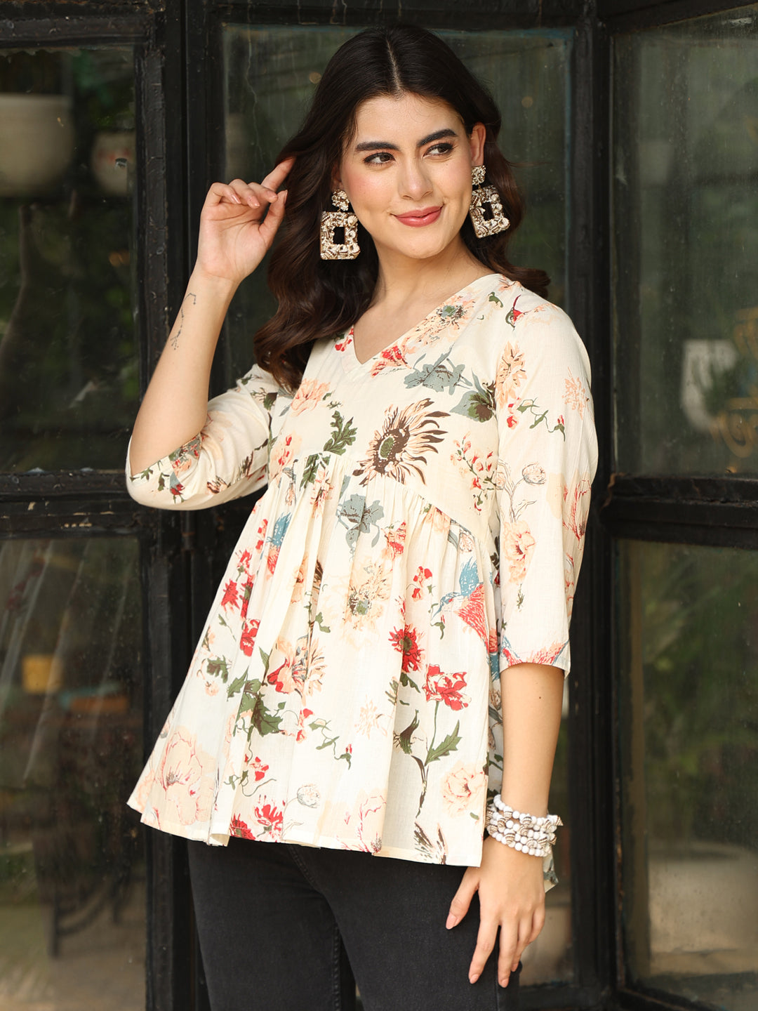 Nishabd white cotton printed top – wholesale manufacturer & exporter from India