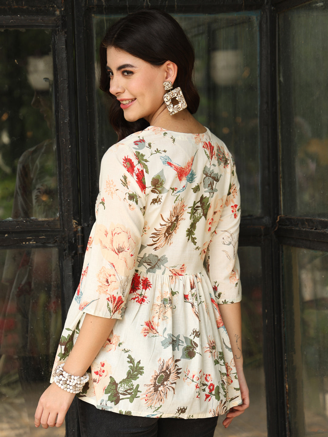Printed 3/4 Sleeves Regular Pure Cotton Top