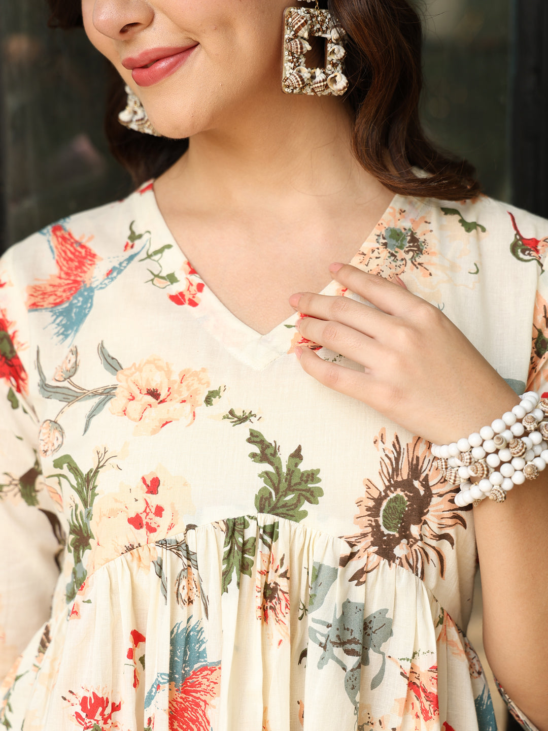 Printed 3/4 Sleeves Regular Pure Cotton Top