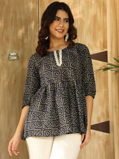 Printed 3/4 Sleeves Regular Pure Cotton Top
