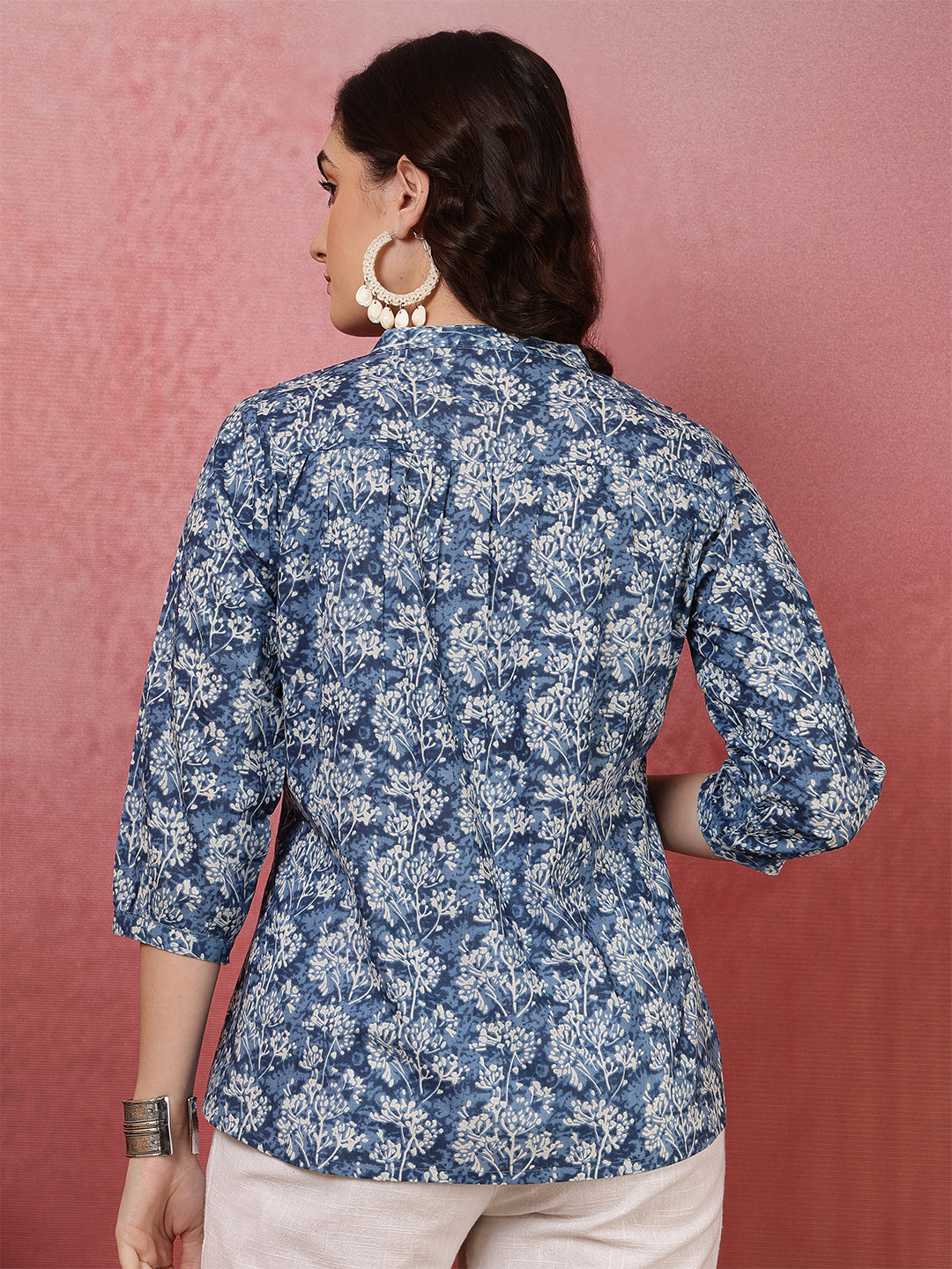Blue Floral Printed Cotton Top
