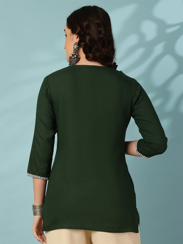 Green Embroidered Viscose Rayon Top