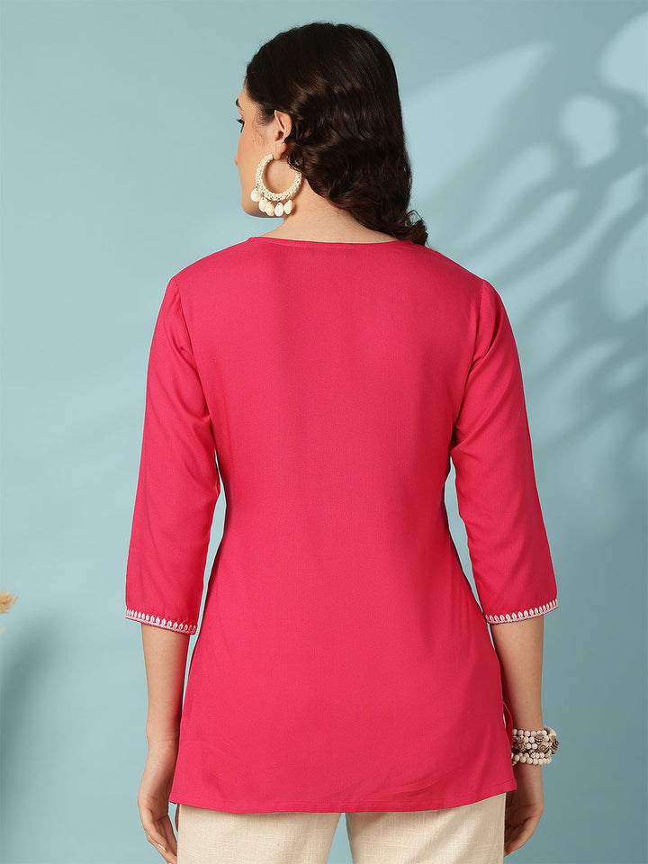 Pink Embroidered Viscose Rayon Top