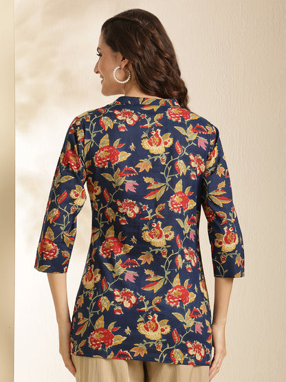 Floral Print Mandarin Collor Top