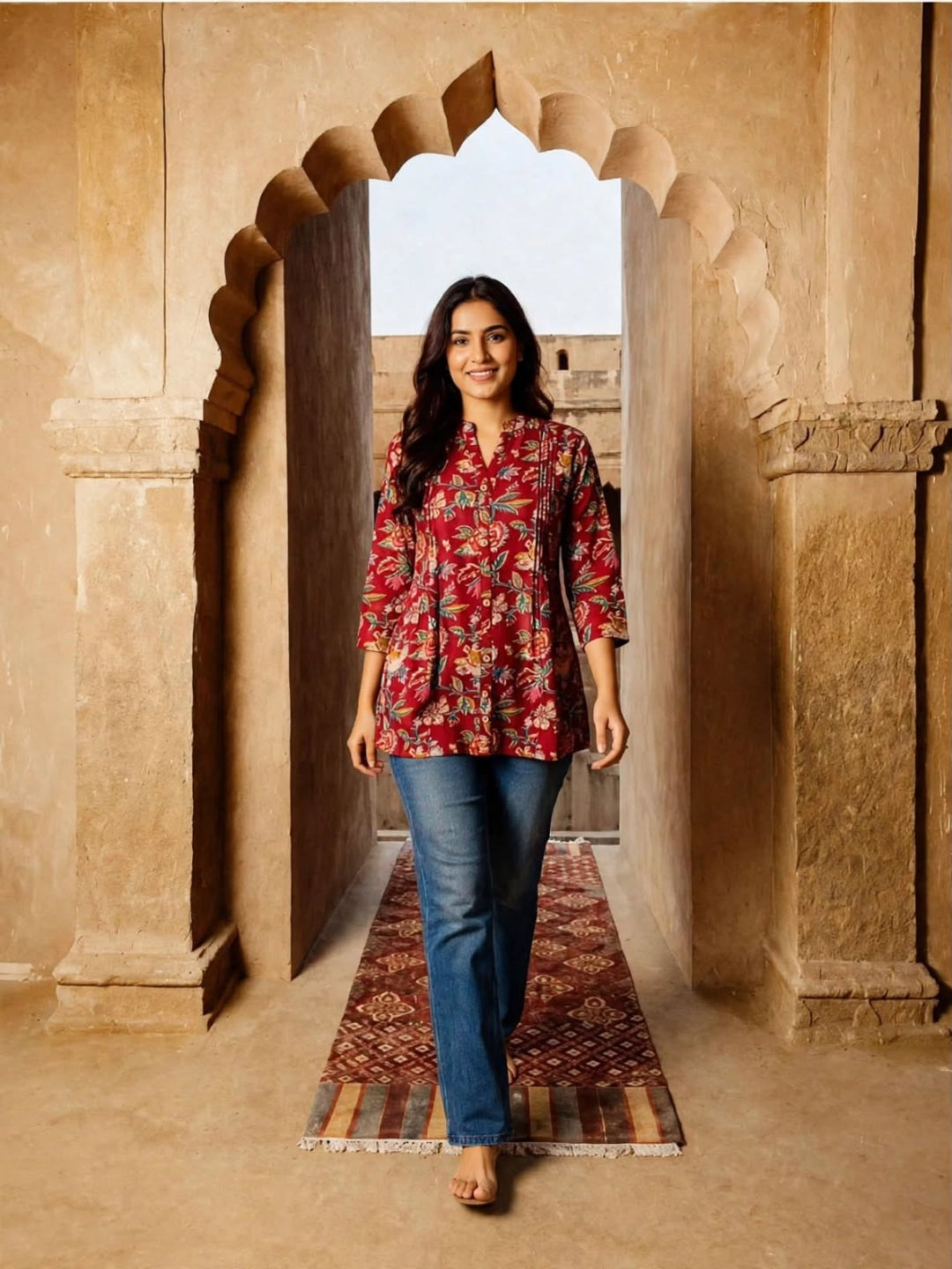 Floral Printed Pure Cotton Regular Top