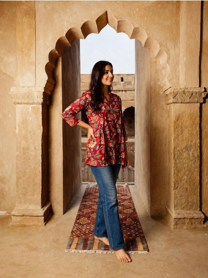 Floral Printed Pure Cotton Regular Top