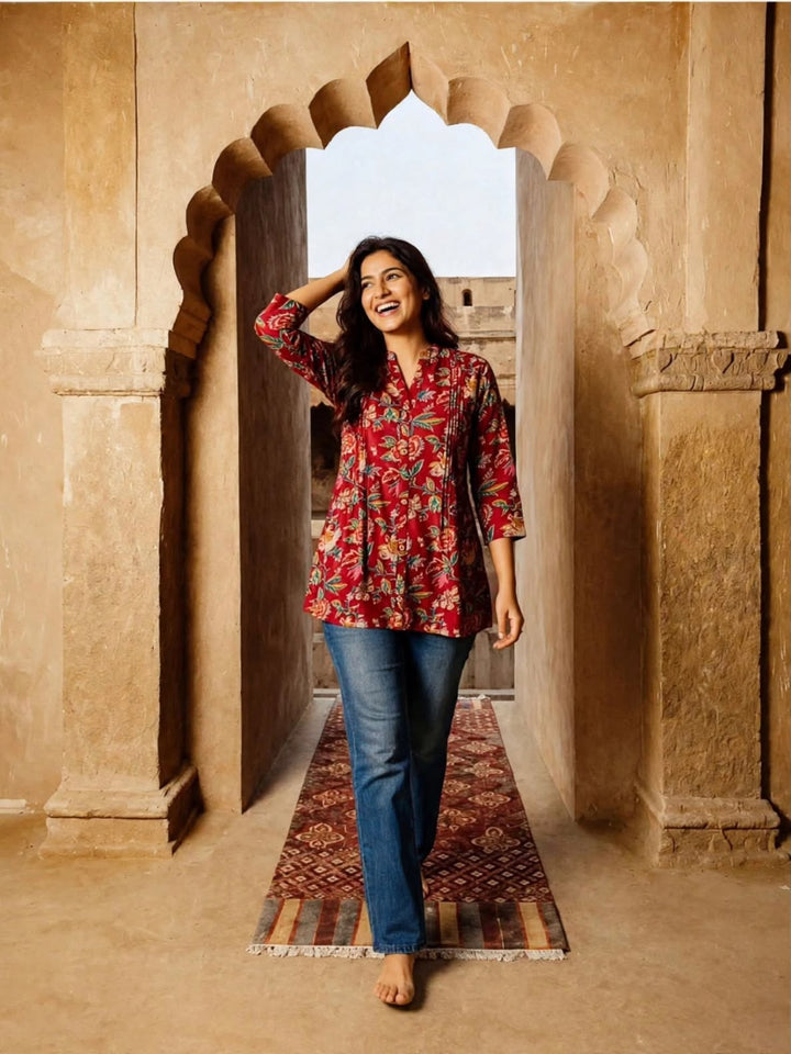 Floral Printed Pure Cotton Regular Top