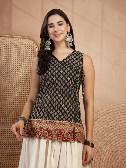 Printed Sleeveless Angarkha Top
