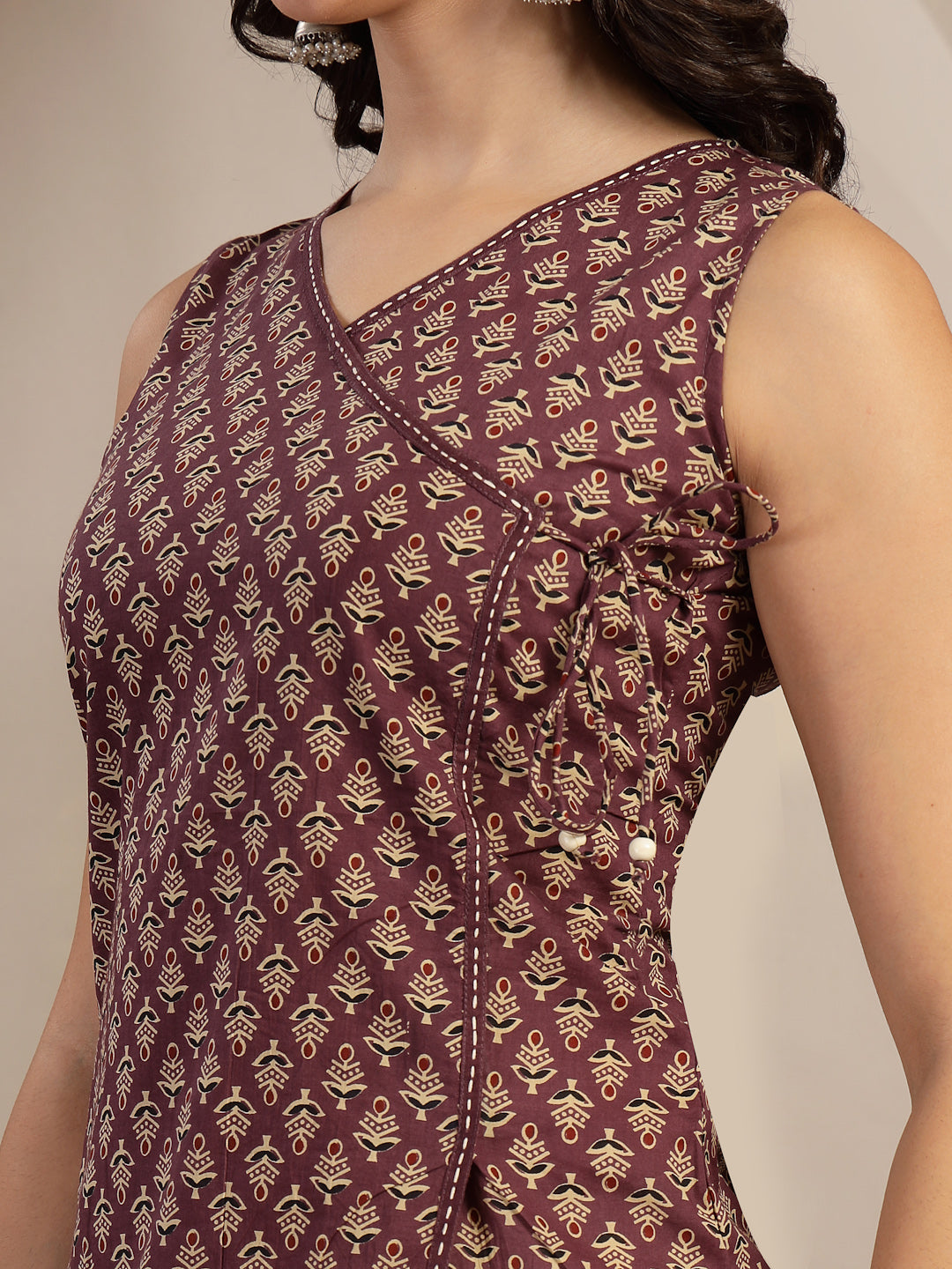 Printed Sleeveless Angarkha Top