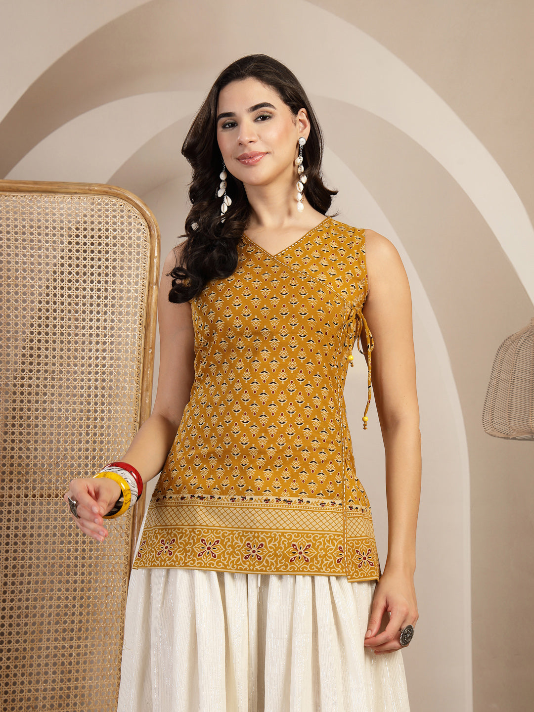 Printed Sleeveless Angarkha Top