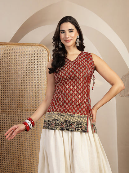 Printed Sleeveless Angarkha Top